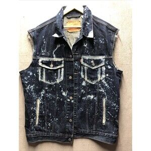 Levi Denim Sleeveless Vest Jacket Size XXL Bleached Stained Factory Destroyed